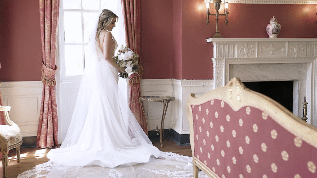 Bridal photos in the bridal suite at the William Aiken House. 