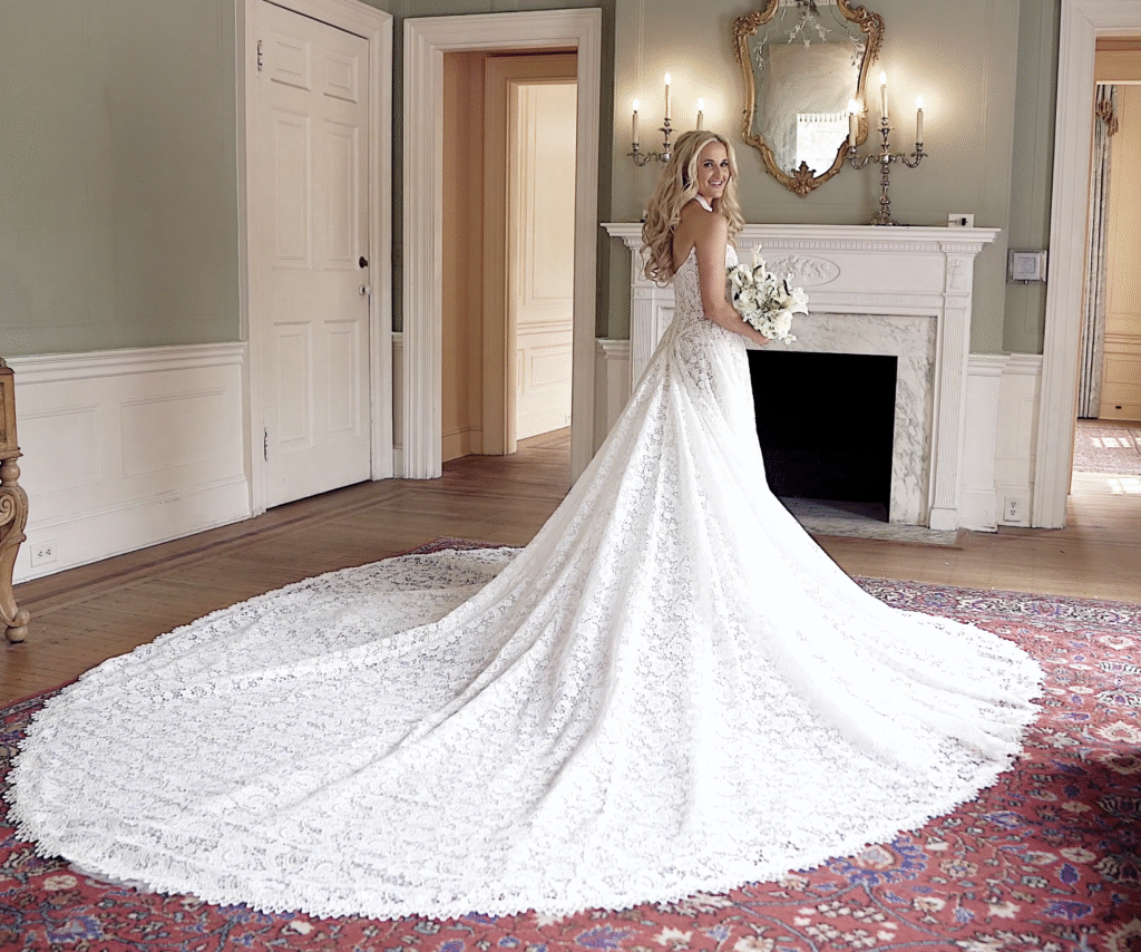 Bride poses in a room upstairs at Lowndes Grove. 