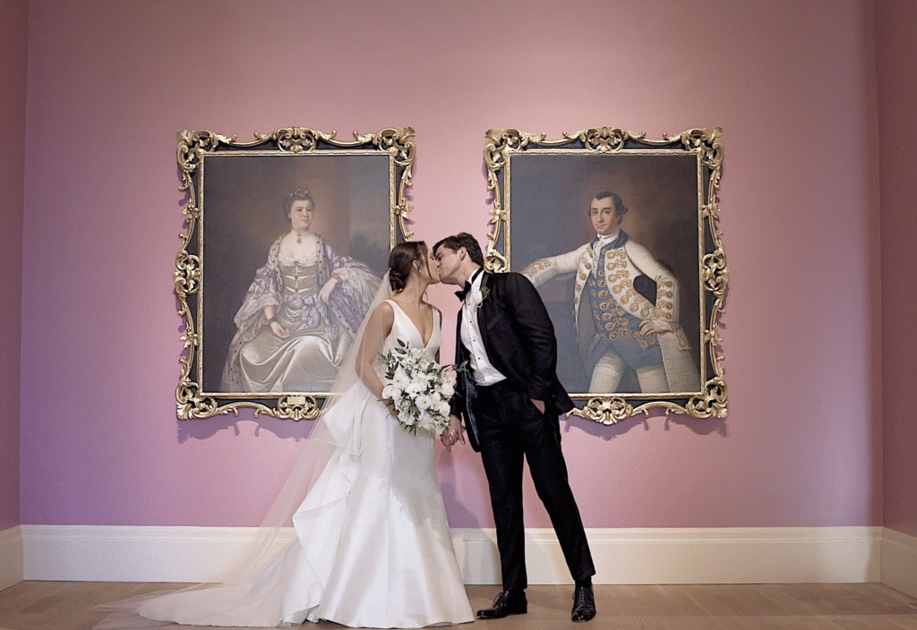 Couple portraits in the galleries at the Gibbes Museum of Art